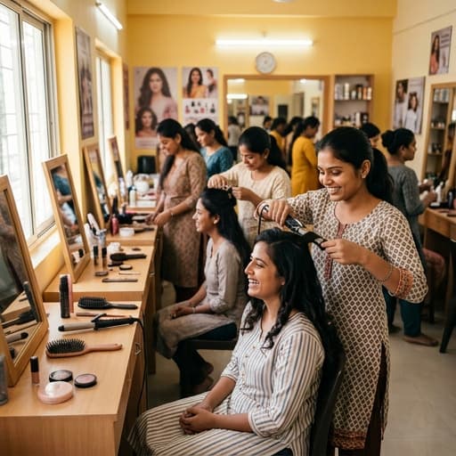 Dream Beauty Parlor: Skill today, independence tomorrow. Program location Palanpur, Gujarat. Photo — Manavta Jagrut Trust.