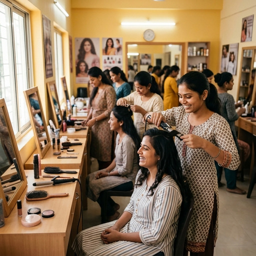 Dream Beauty Parlor: Skill today, independence tomorrow. Program location Palanpur, Gujarat. Photo — Manavta Jagrut Trust.